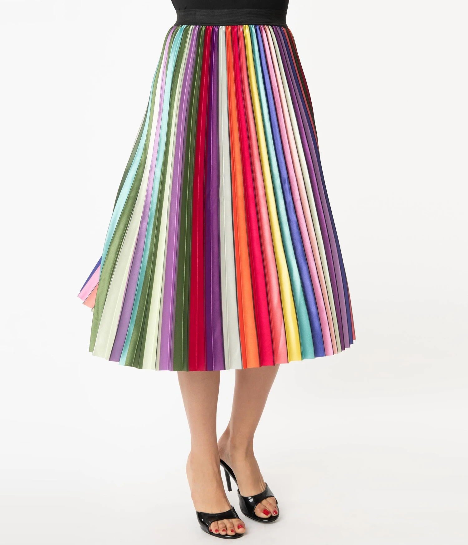 Unique Vintage Rainbow Stripe Pleated Hilty Skirt - Image 2