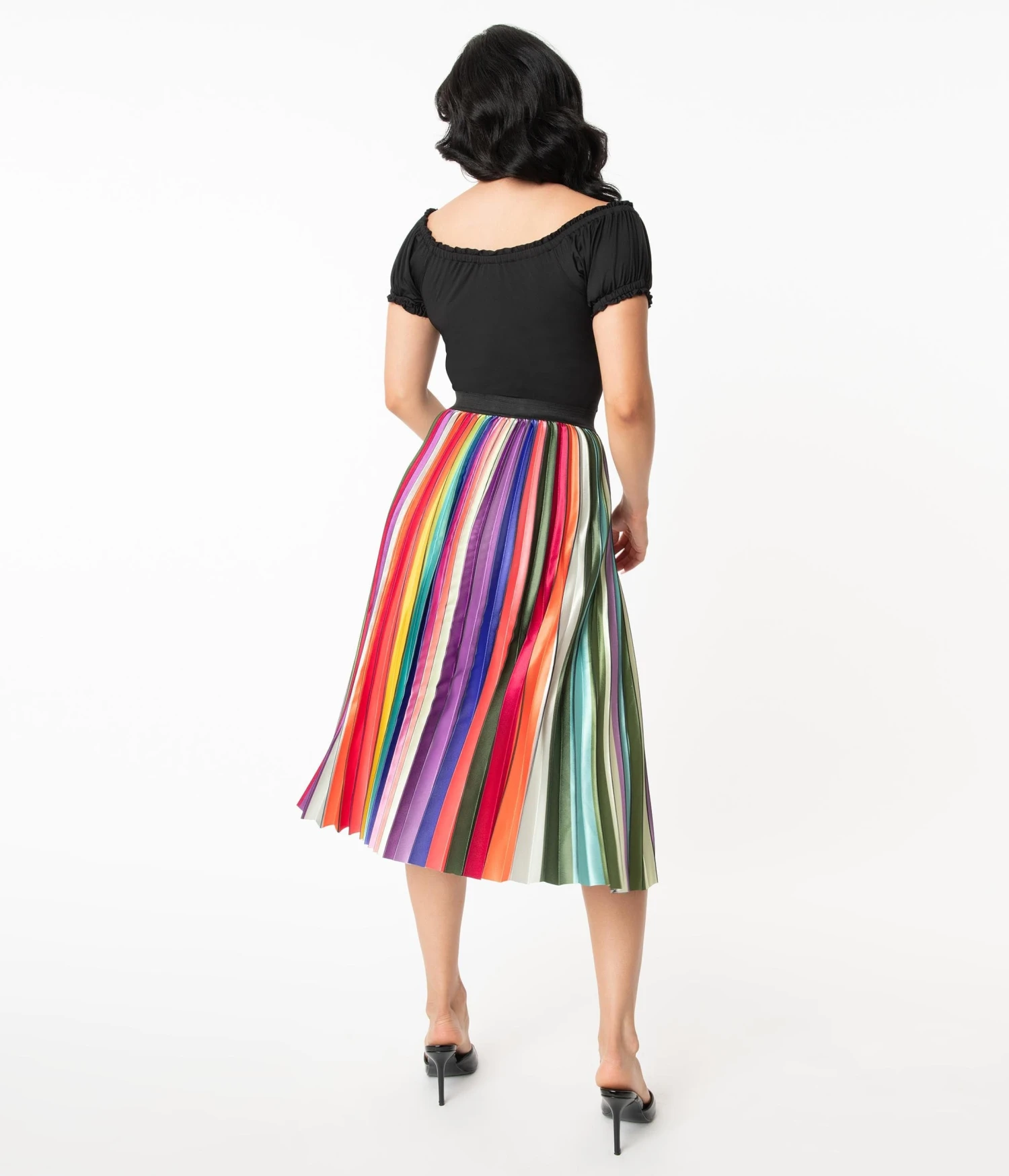 Unique Vintage Rainbow Stripe Pleated Hilty Skirt - Image 3
