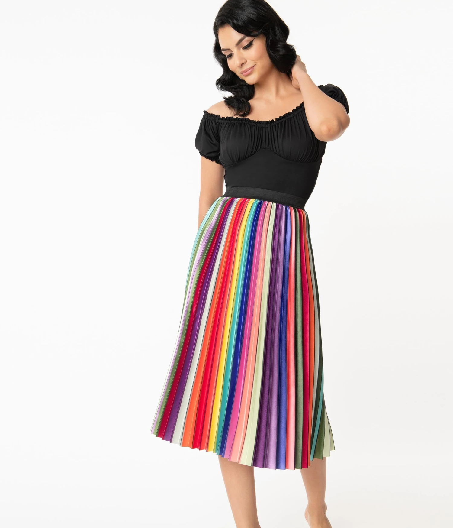 Unique Vintage Rainbow Stripe Pleated Hilty Skirt - Image 4