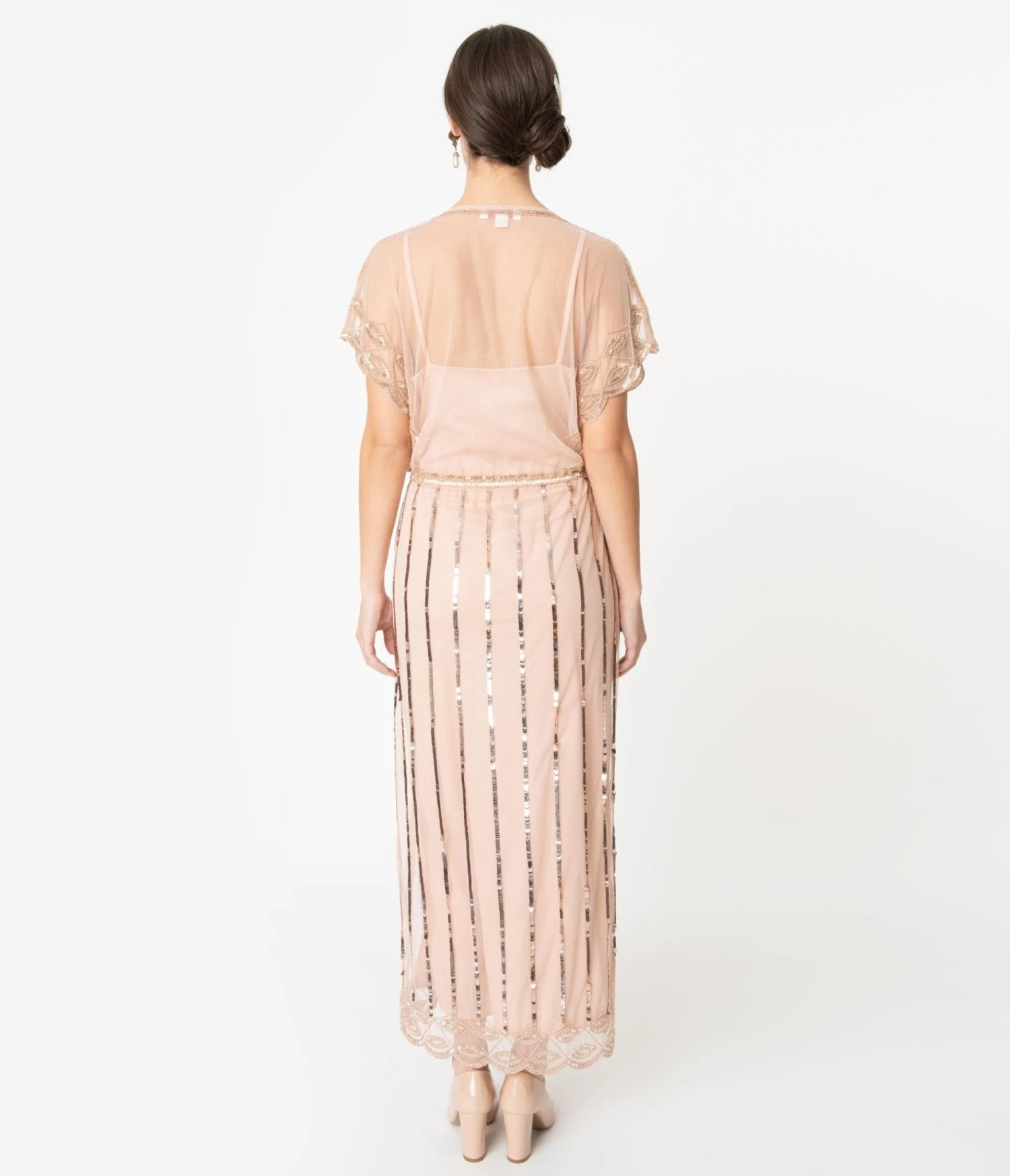 1920s Blush Pink Deco Angelina Maxi Flapper Dress - Image 3