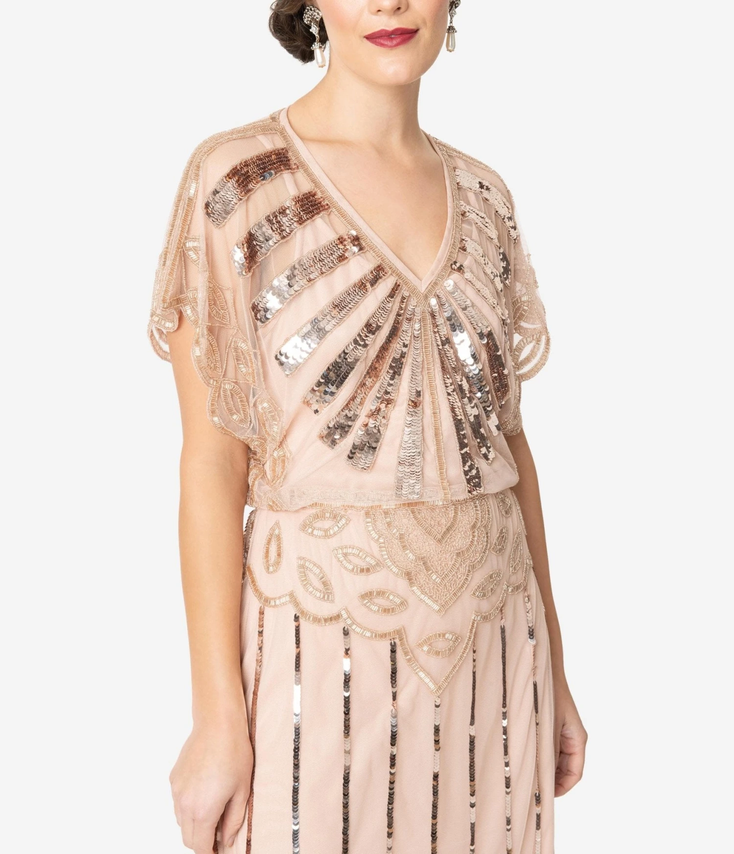 1920s Blush Pink Deco Angelina Maxi Flapper Dress - Image 2