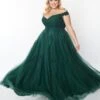 1950s Style Plus Size Emerald Floral Off The Shoulder Ball Gown