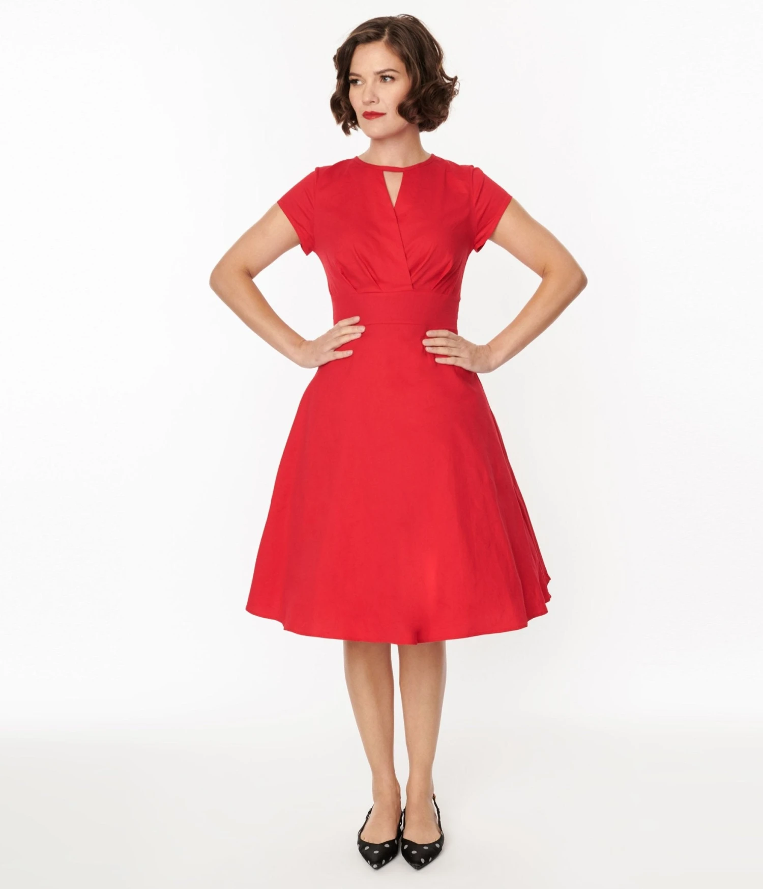 1950s Style Red Cotton Swing Dress - Image 2
