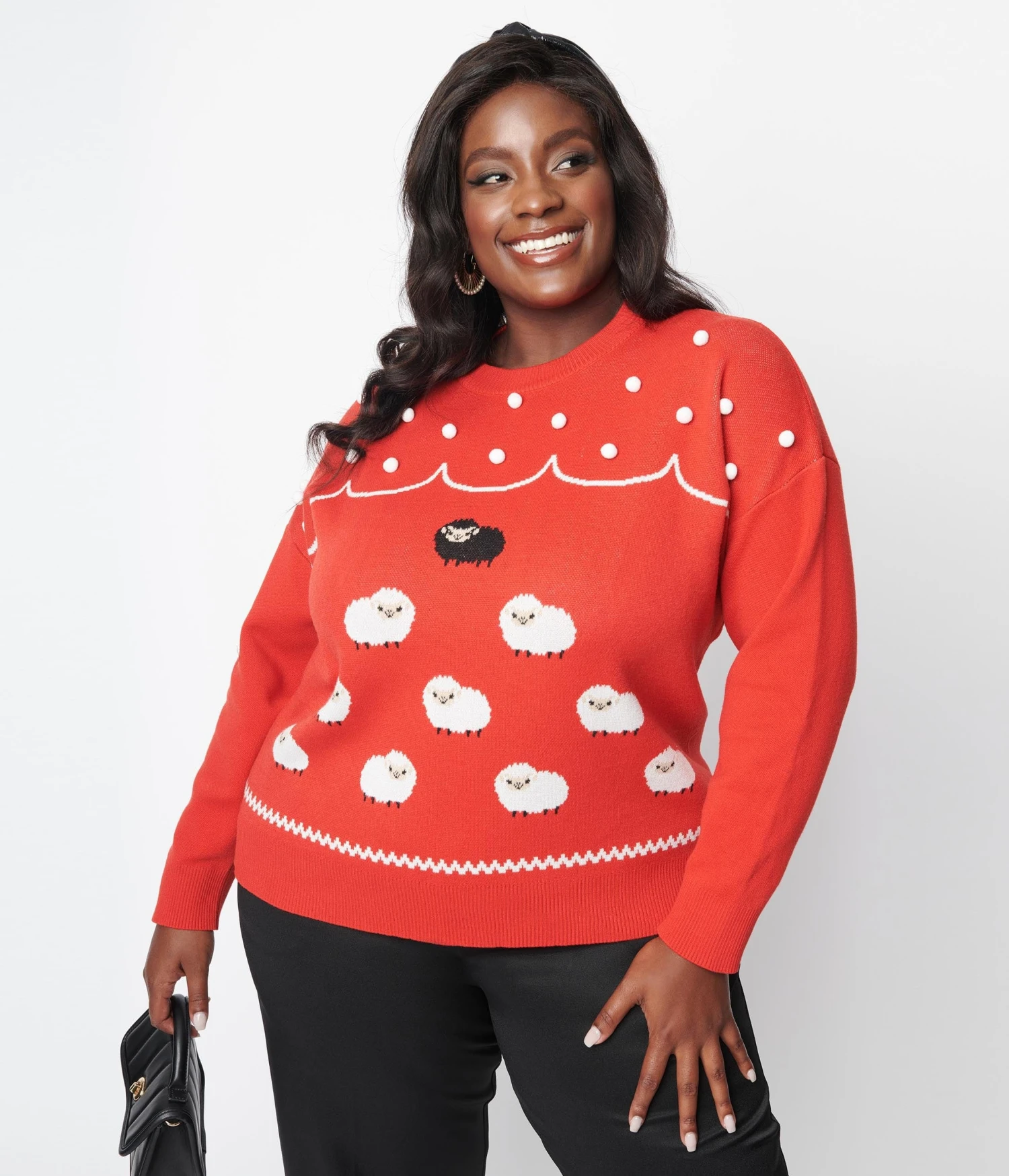 Unique Vintage Plus Size Red & Flock Of Sheep Sweater
