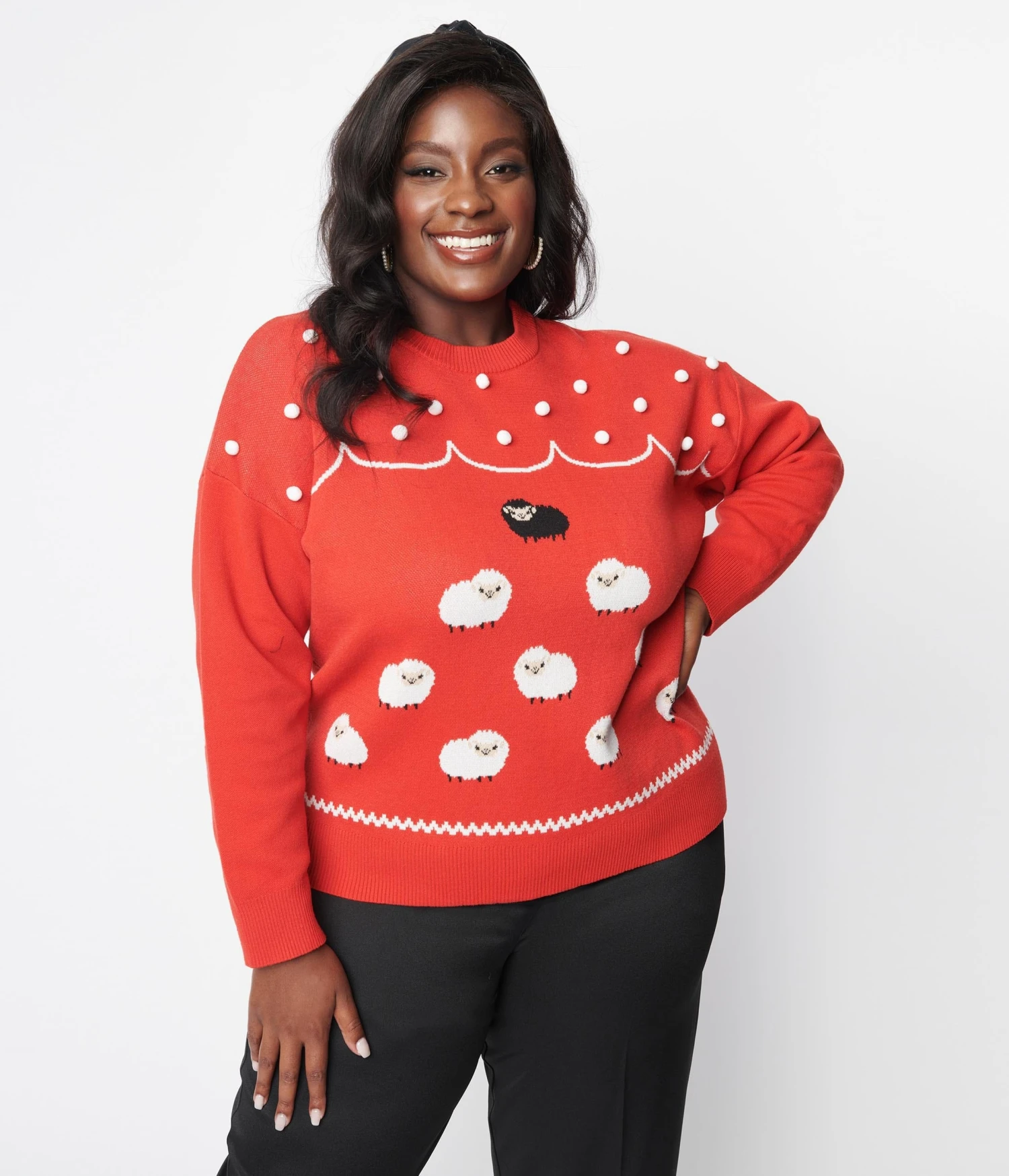 Unique Vintage Plus Size Red & Flock Of Sheep Sweater - Image 4