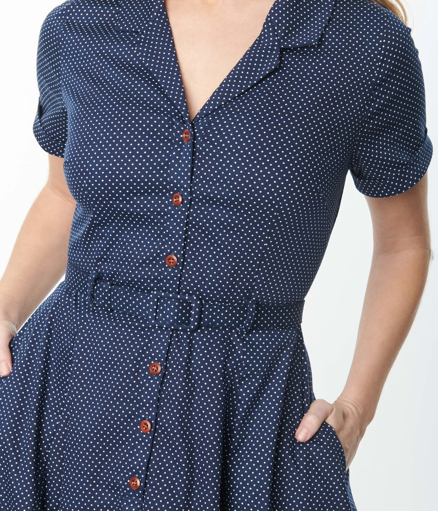 Collectif Navy Mini Polka Dot Caterina Swing Dress - Image 2