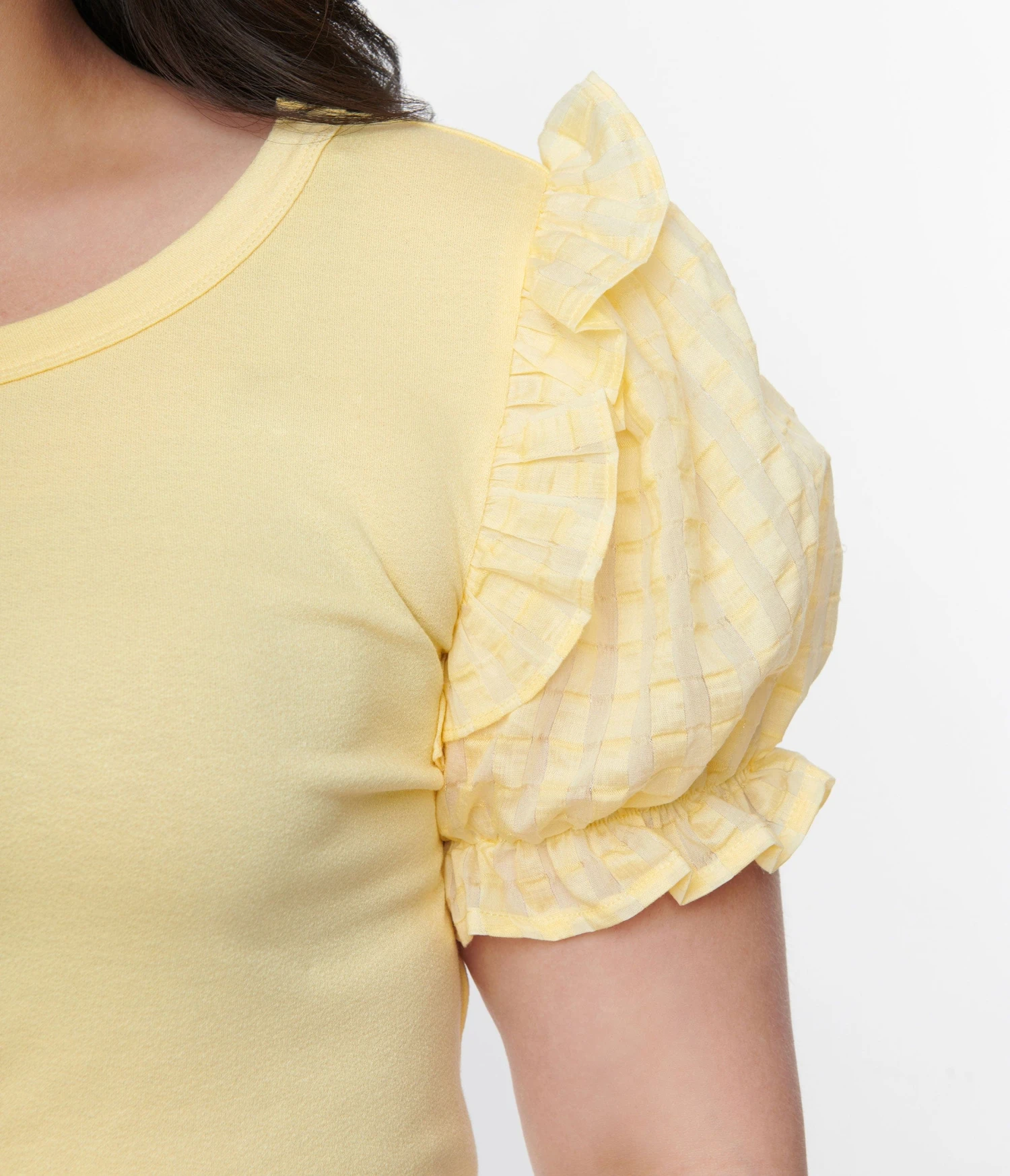 Plus Size Light Yellow Ruffled Puff Sleeve Top - Image 2