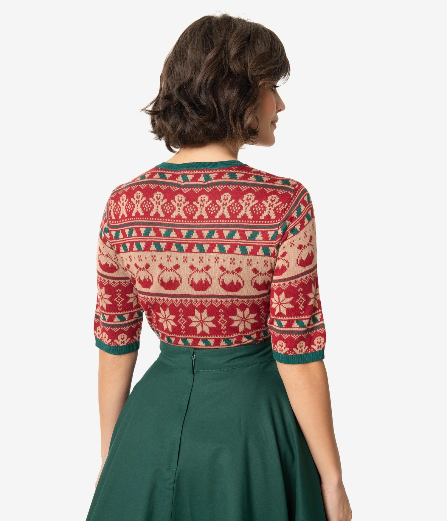 Retro Style Red & Green Holiday Fair Isle Knit Sweater - Image 3