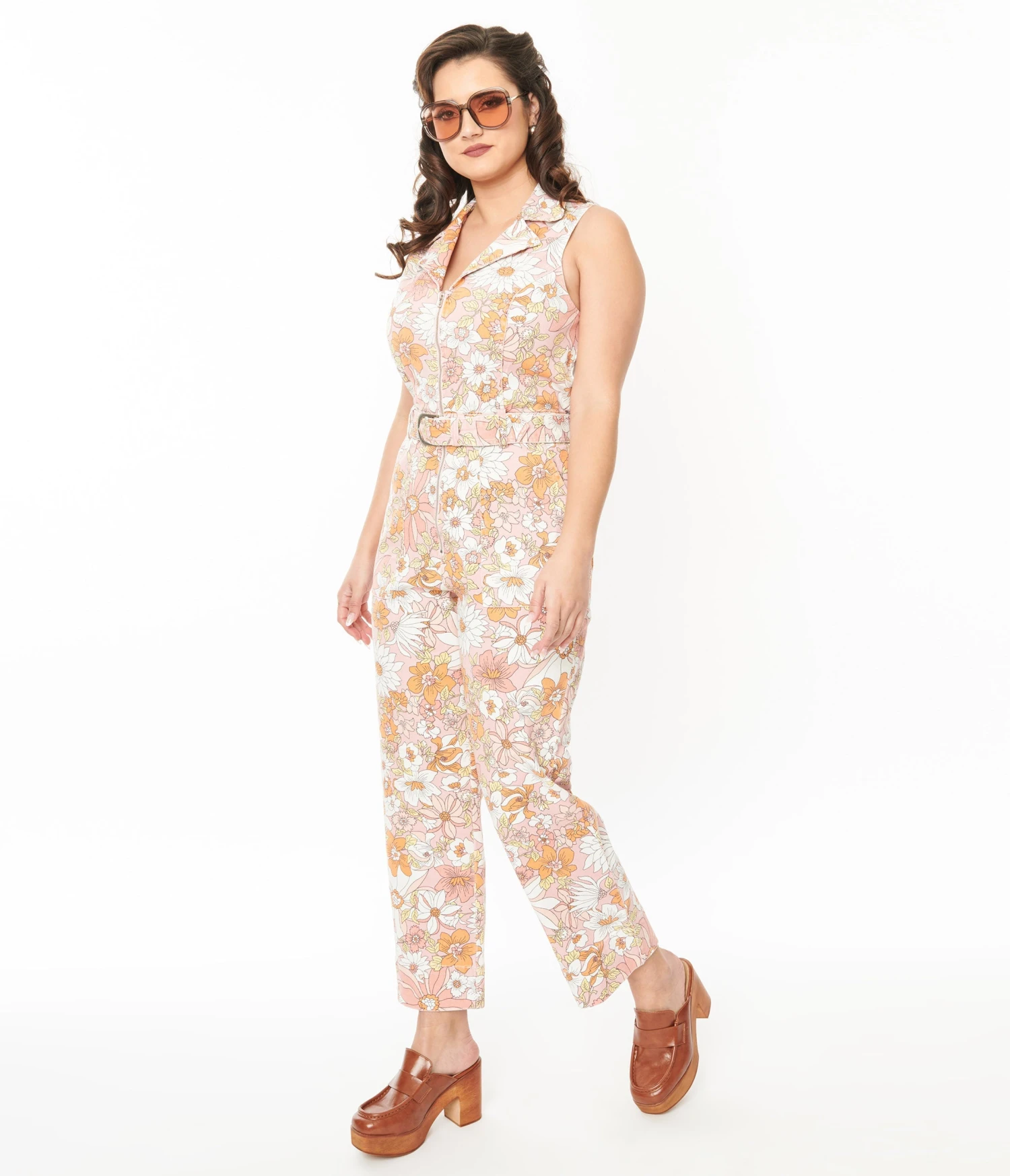 Apricot Floral Belted Jumpsuit - Image 2