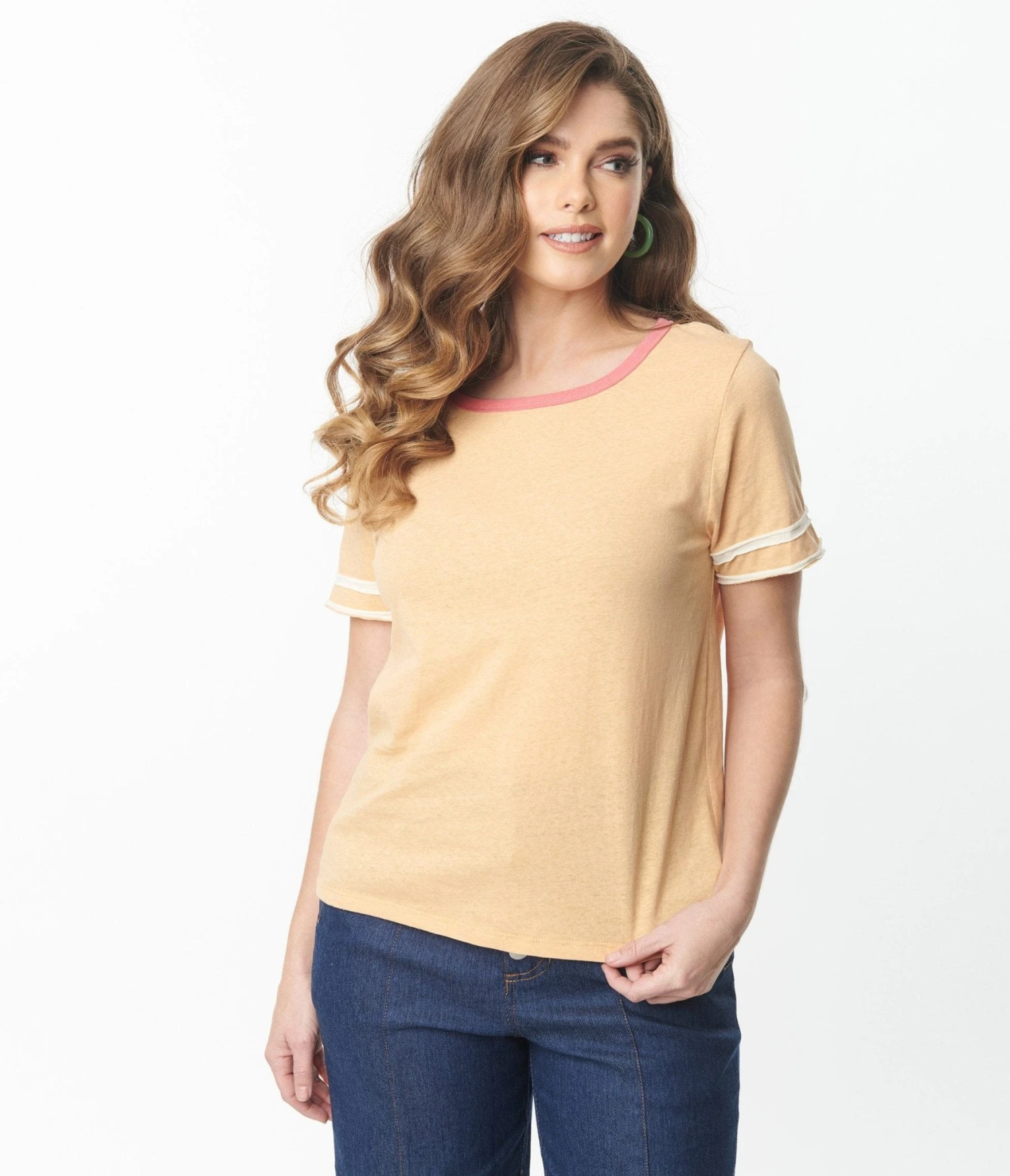 Apricot Stripe Sleeve Knit Top - Image 5