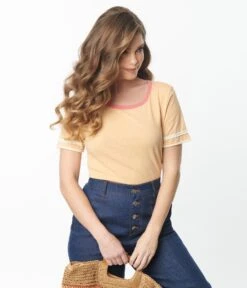 Apricot Stripe Sleeve Knit Top