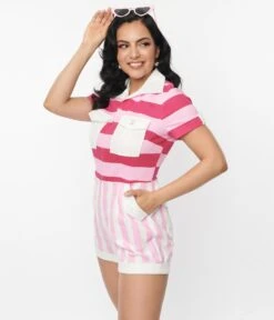 BarbieÎé X Unique Vintage BarbieÎé Pink Multi Stripes Mia Romper