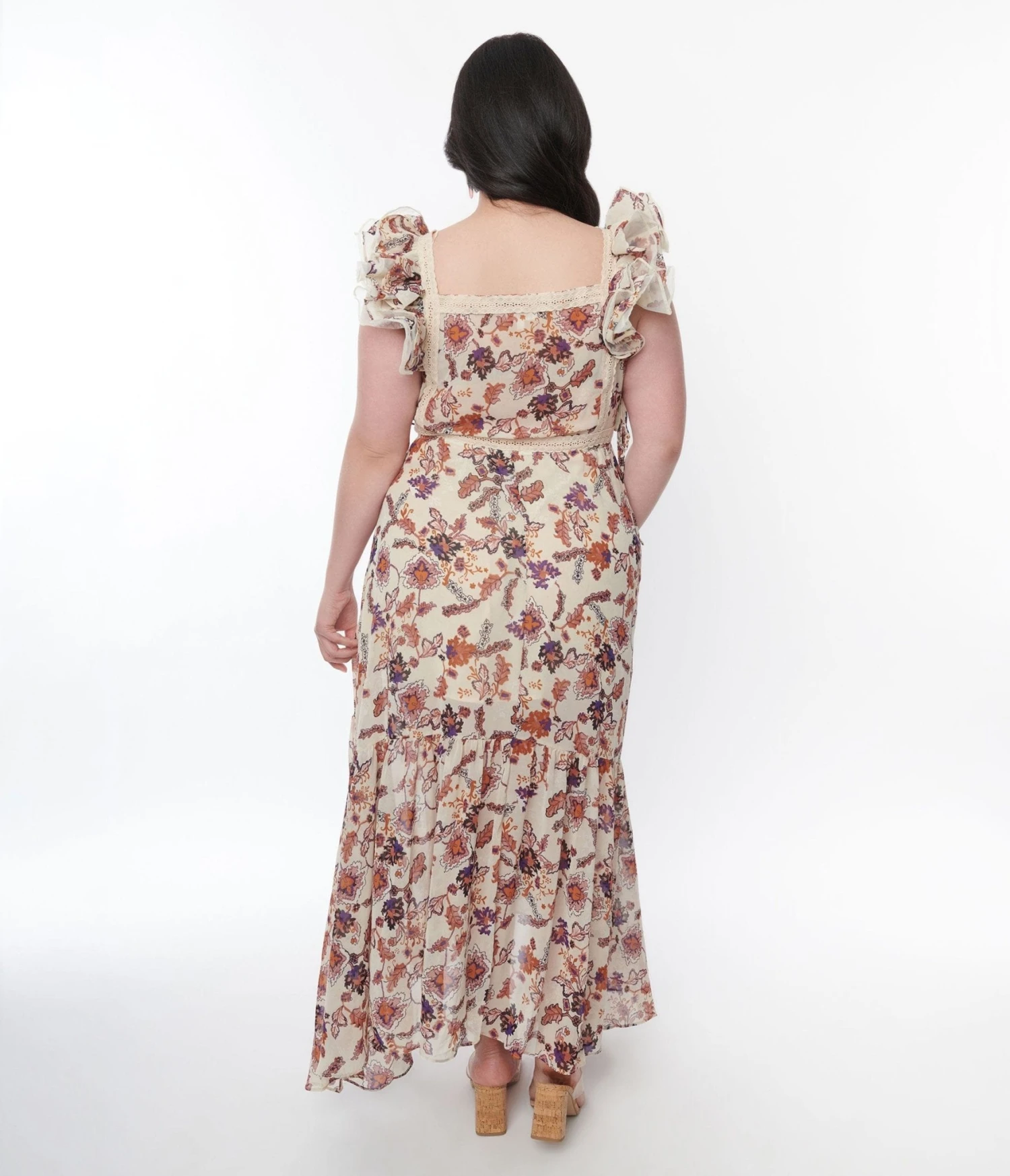 Beige Floral Ruffle High Low Maxi Dress - Image 2