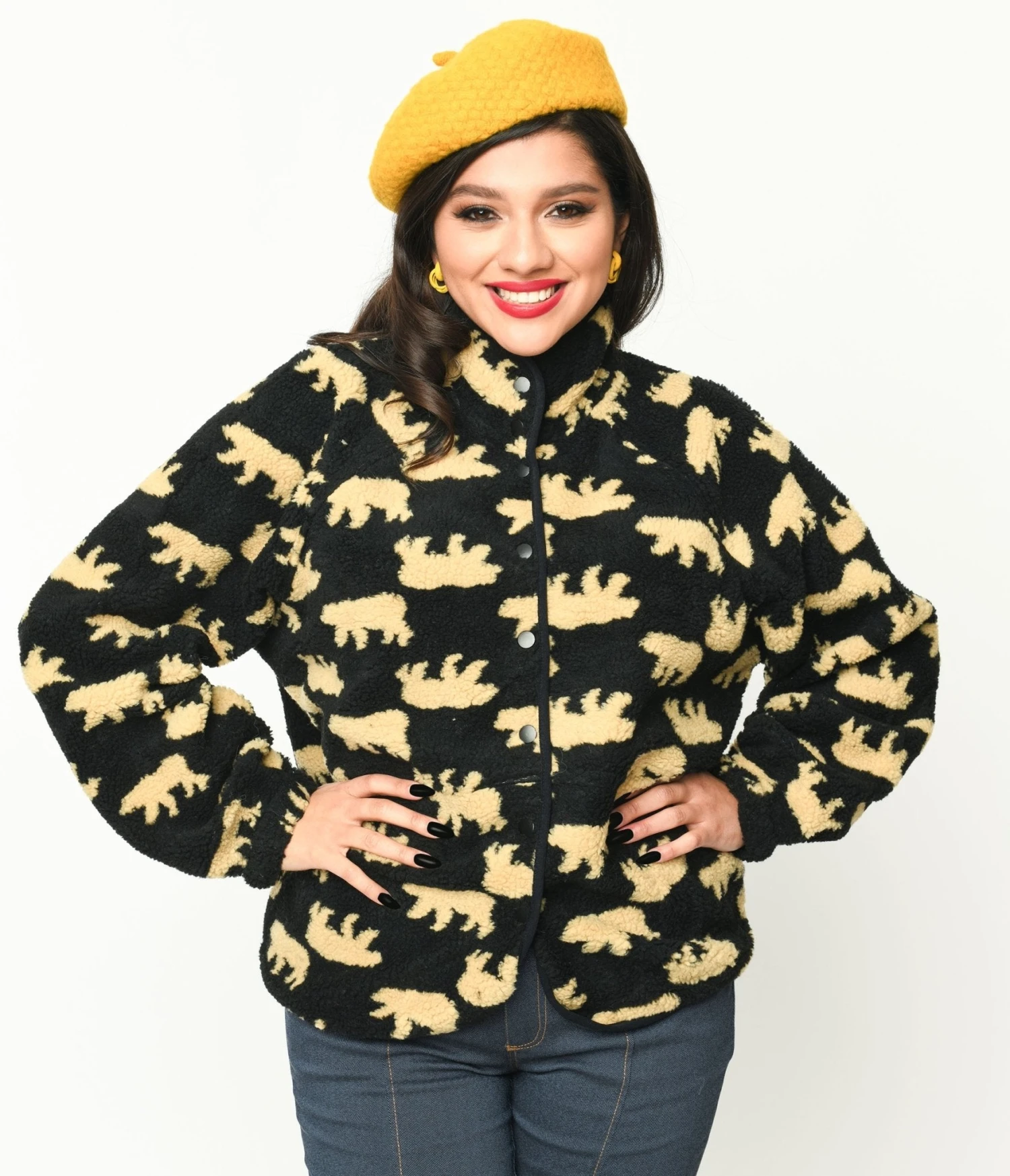 Black Bear Print Fleece Jacket - Image 2