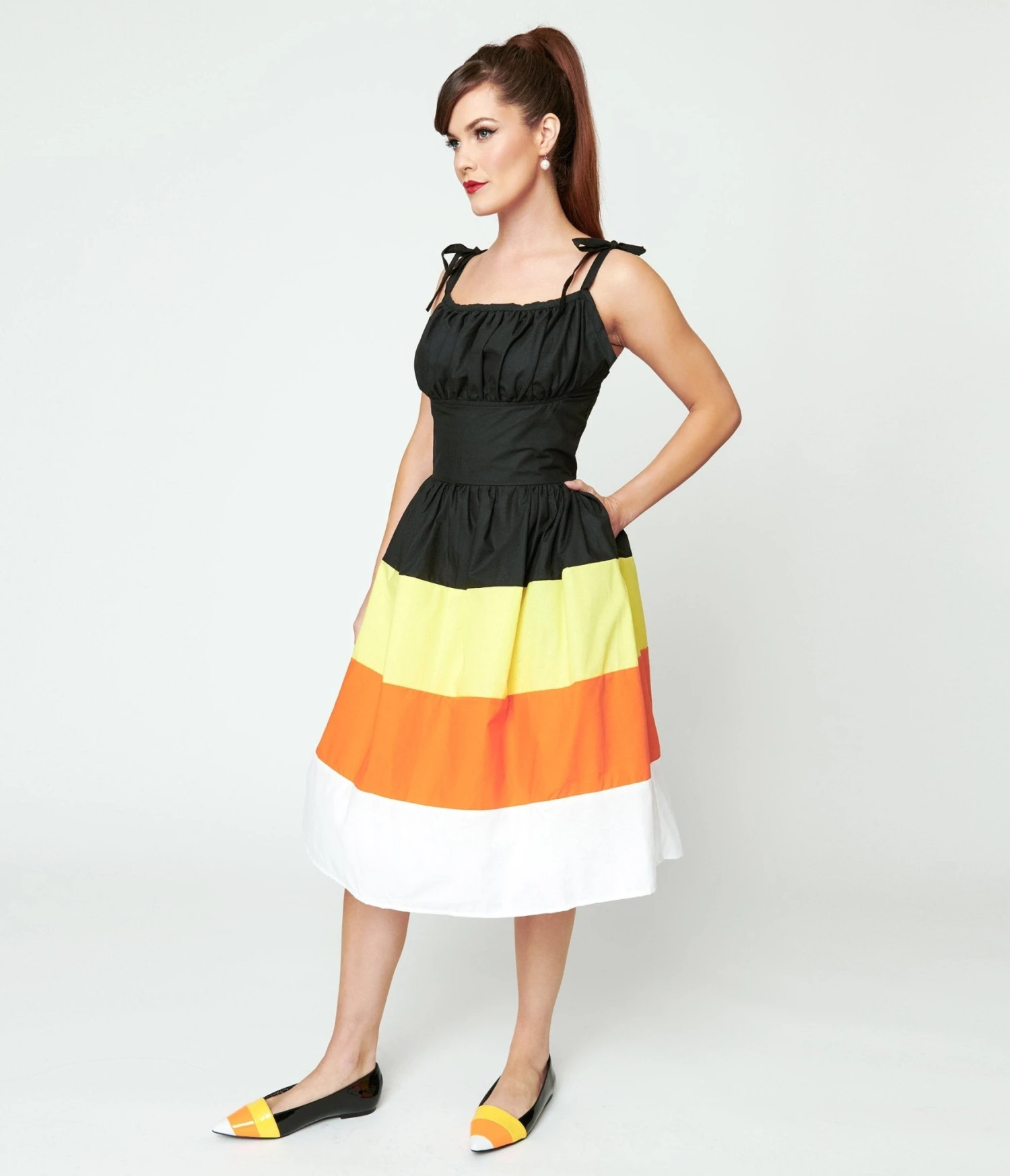 Black & Candy Corn Stripe Swing Dress - Image 2