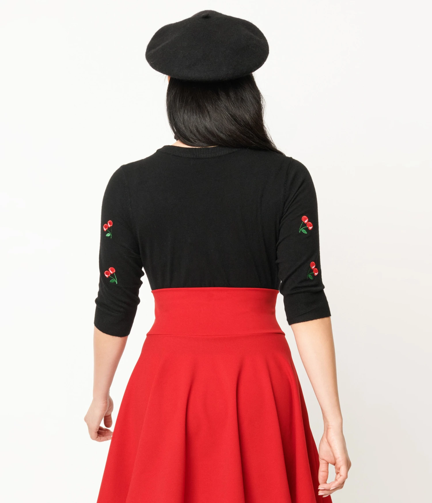 Black Cherry Embroidered Cropped Knit Cardigan - Image 3