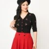 Black Cherry Embroidered Cropped Knit Cardigan