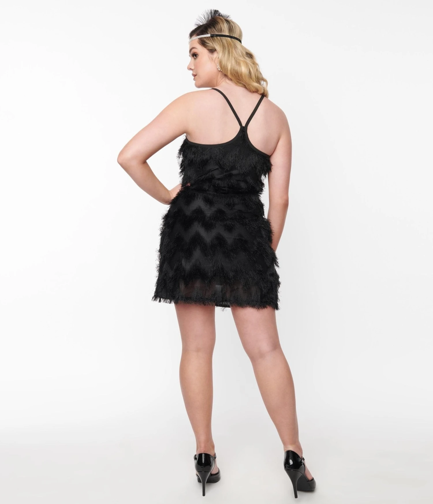 Black Chevron Fringe Mini Shift Dress - Image 2