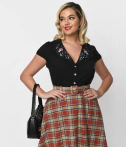 Black Embroidered Natura Button Up Blouse