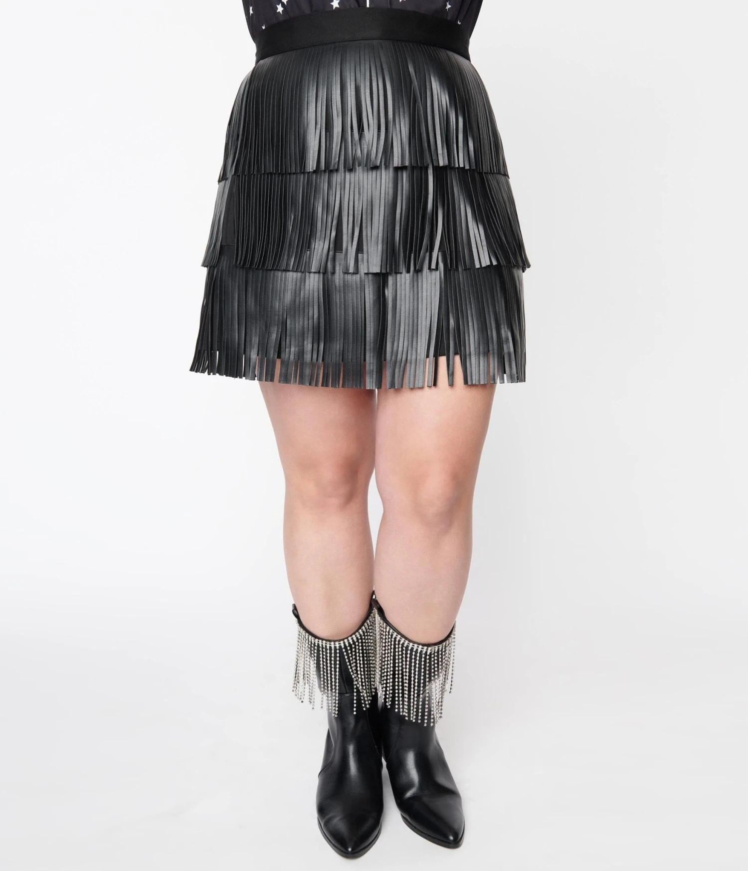 Black Faux Leather Fringe Mini Skirt - Image 2