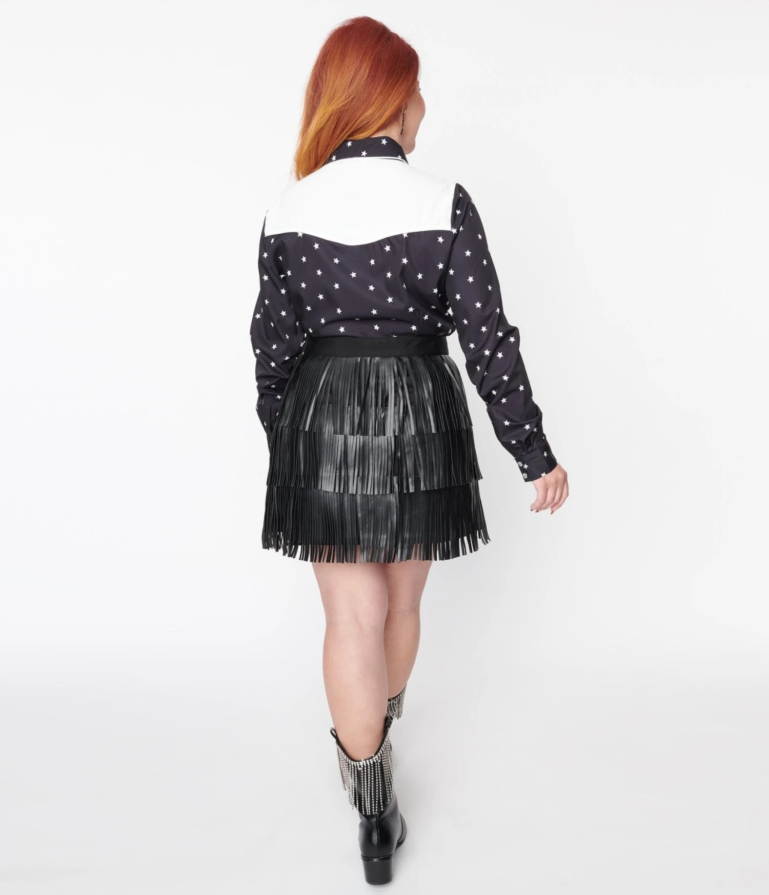 Black Faux Leather Fringe Mini Skirt - Image 3