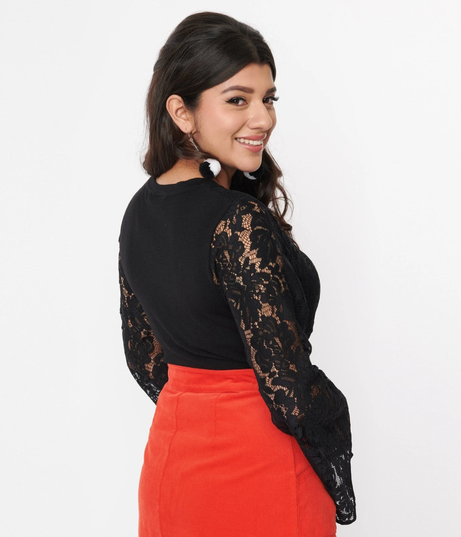 Black Floral Lace Bell Sleeve Cardigan - Image 3