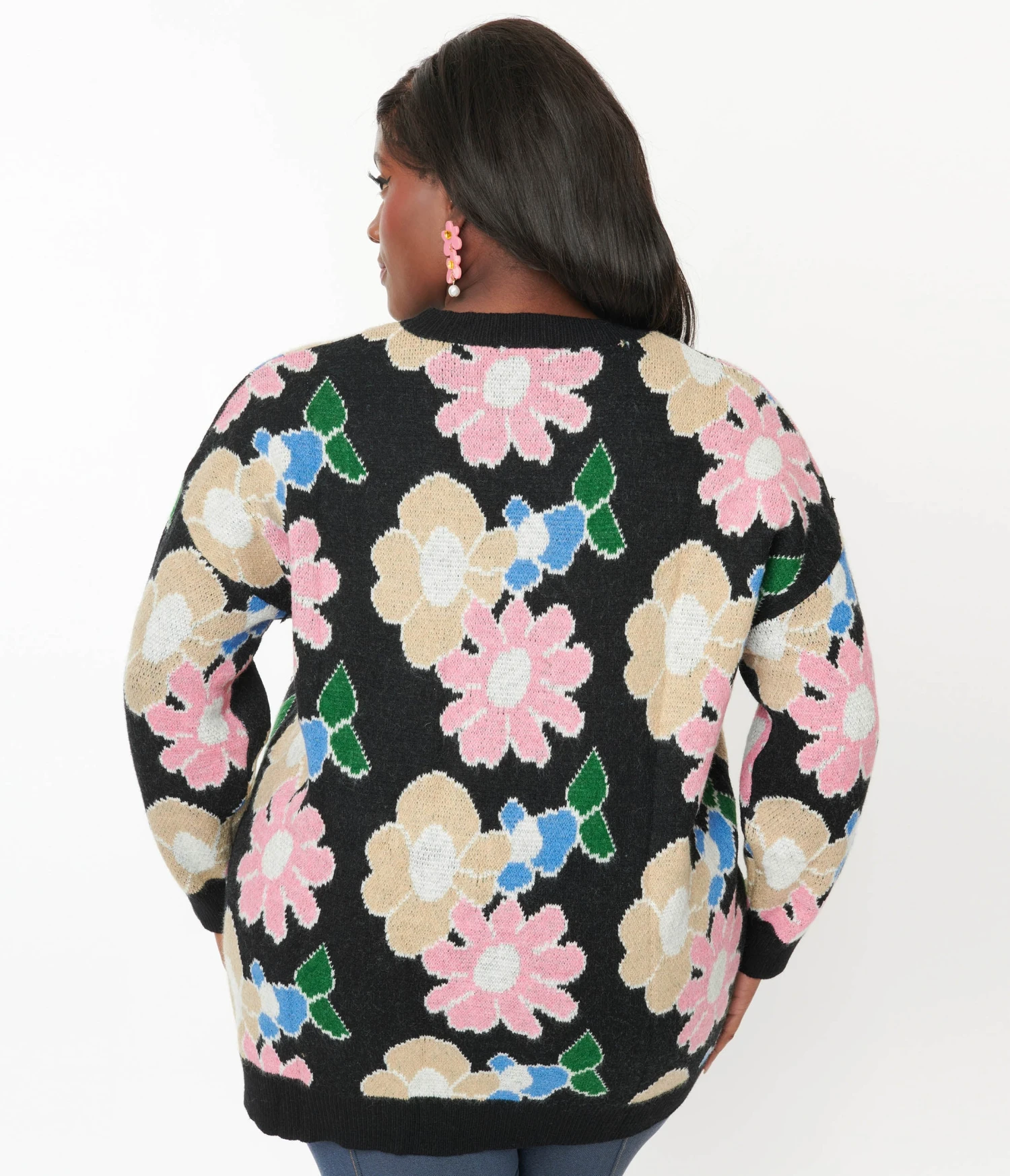 Black Floral Pullover Sweater - Image 3