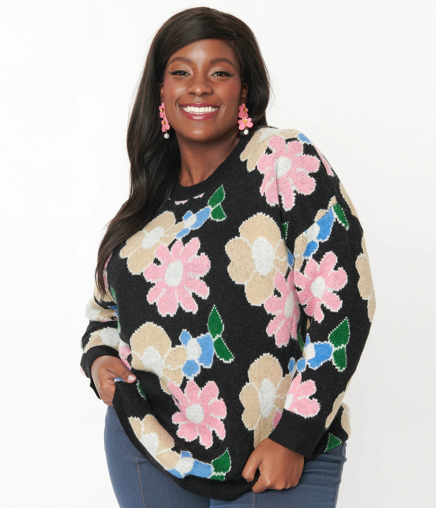 Black Floral Pullover Sweater - Image 2