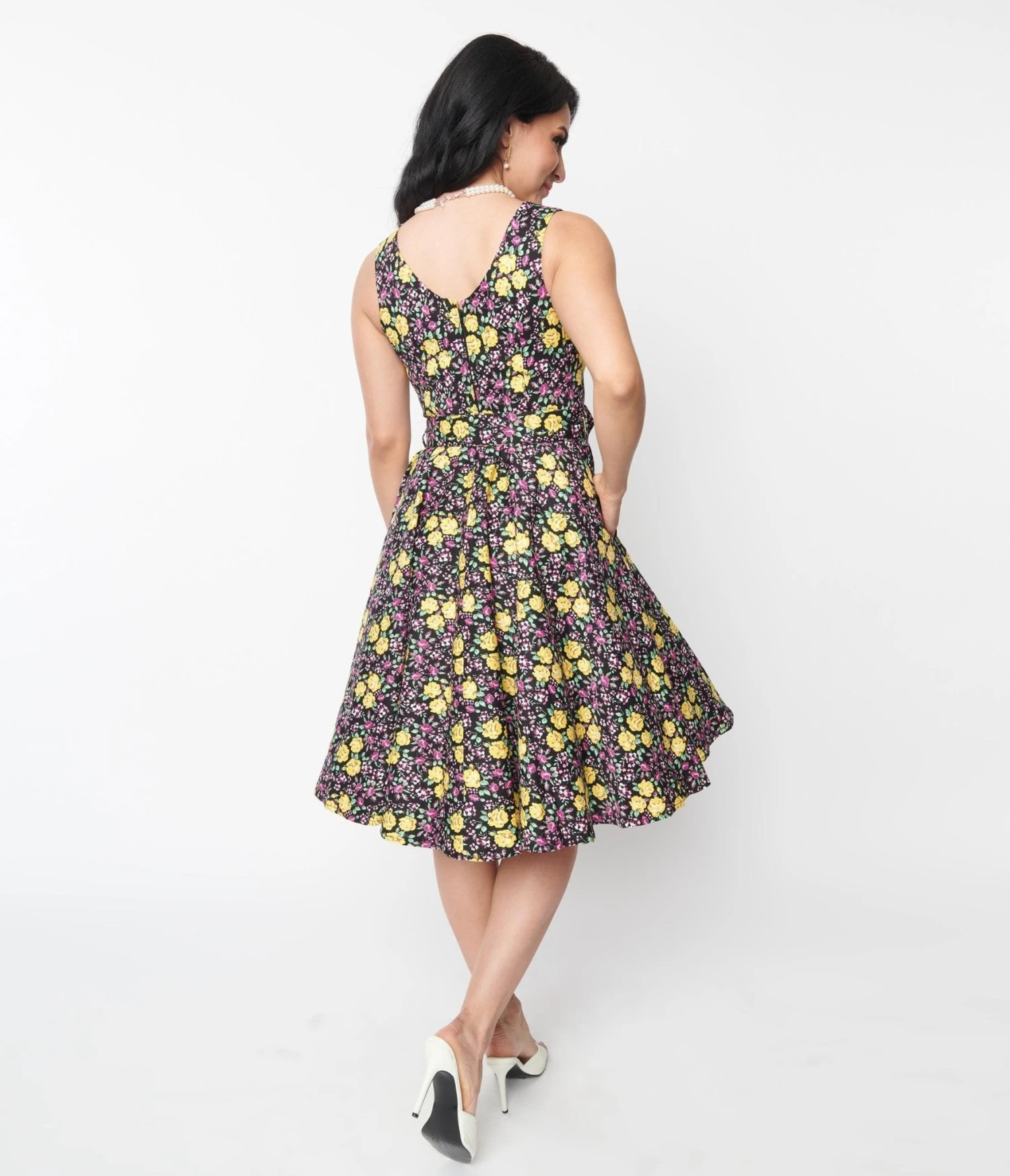 Black Floral Ria Swing Dress - Image 3