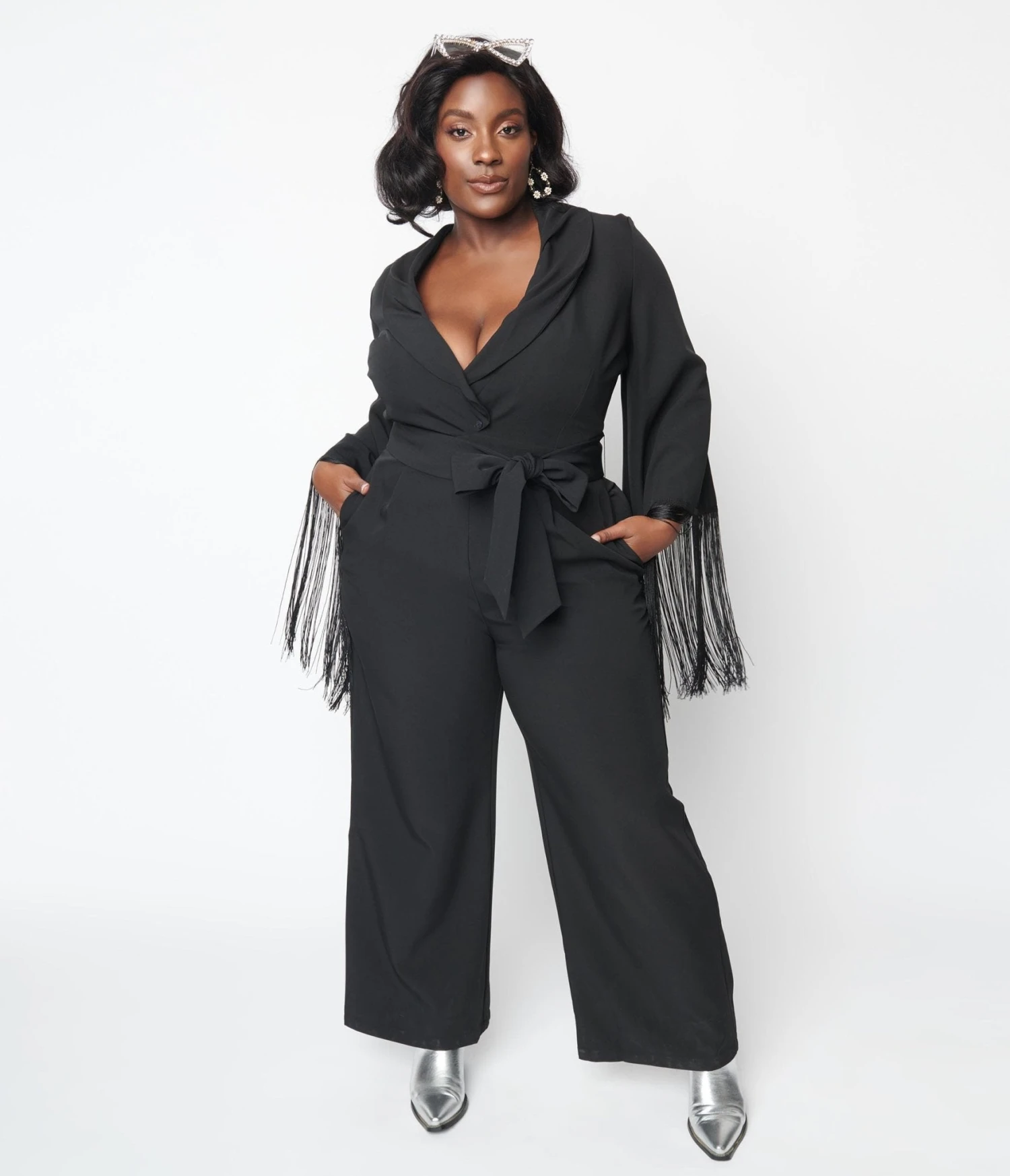 Black Fringe Belted Jumpsuit - Image 4