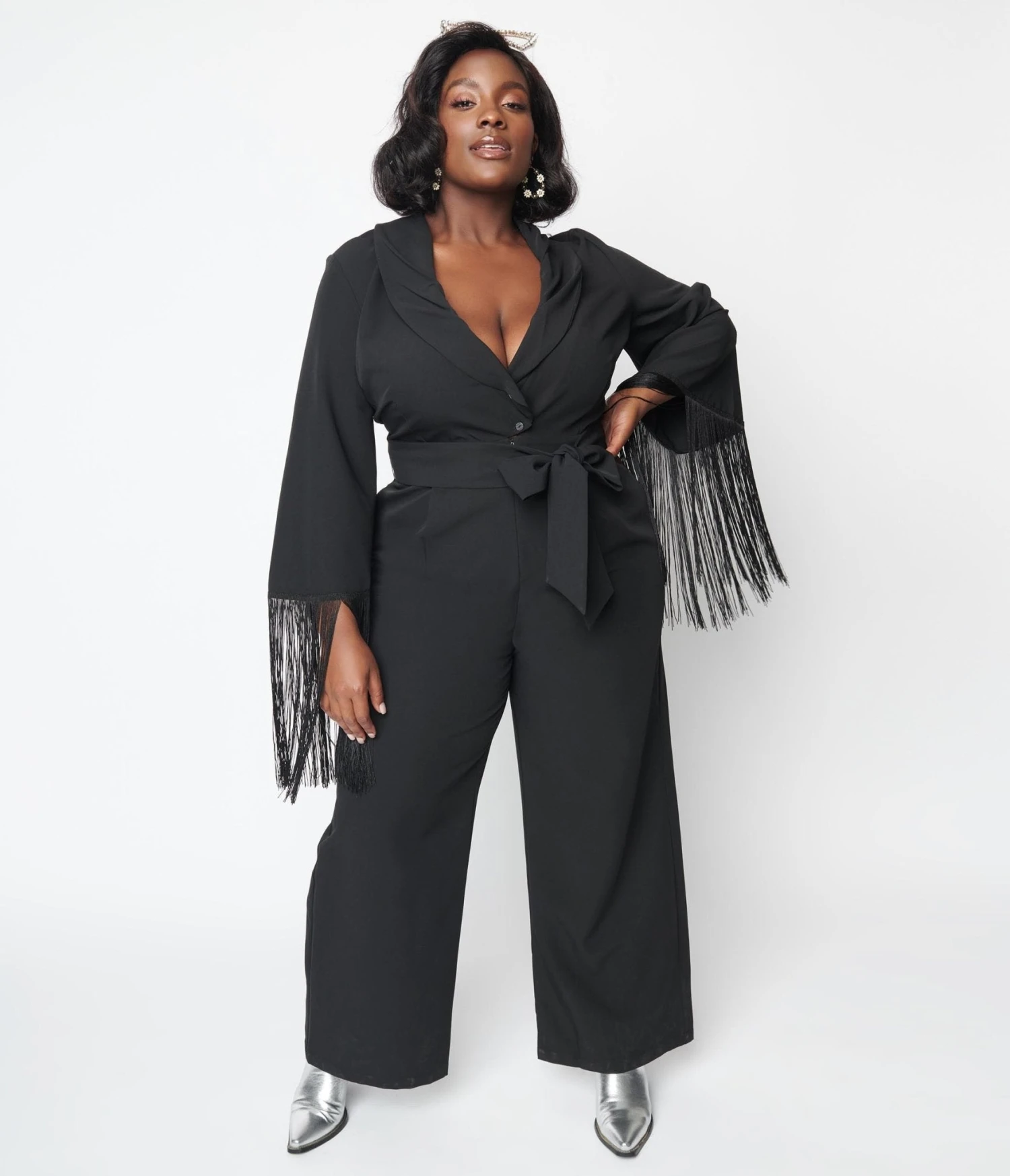 Black Fringe Belted Jumpsuit - Image 5