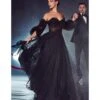 Cinderella Divine Black Glitter Off The Shoulder Corset Prom Gown
