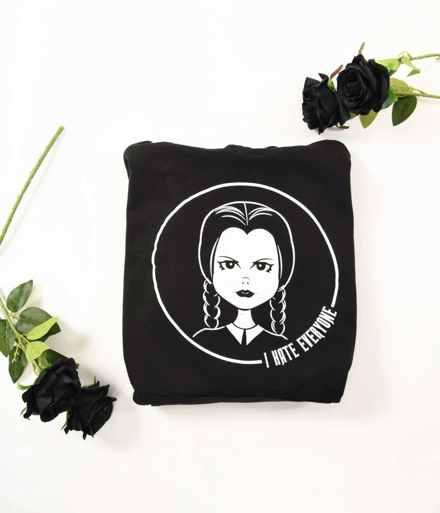 Black I Hate Everyone Wednesday Unisex Pullover Hoodie - Image 2