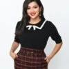 Black & Ivory Faux Collar Knit Top