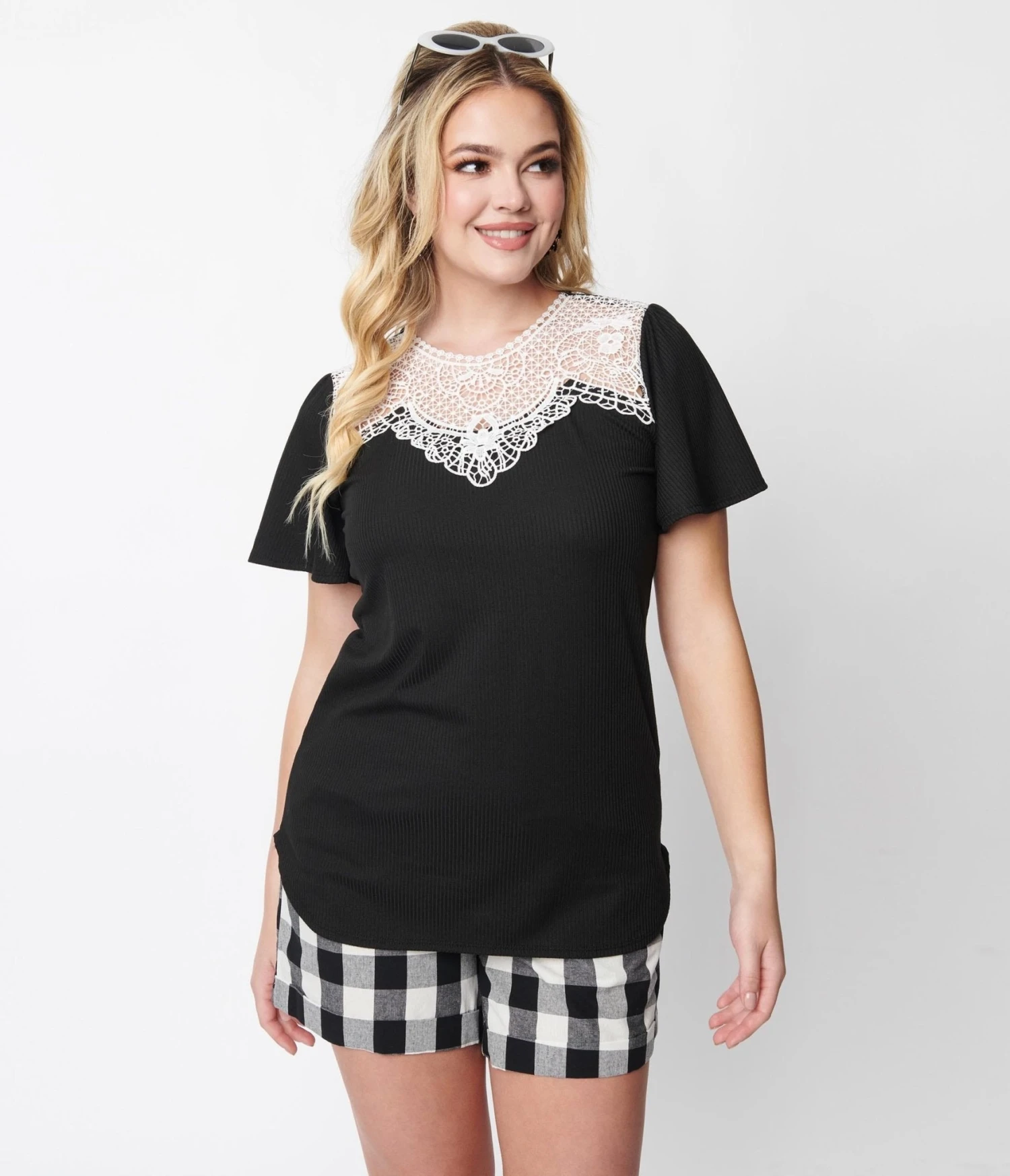 Black & Lace Trim Ribbed Knit Top - Image 5