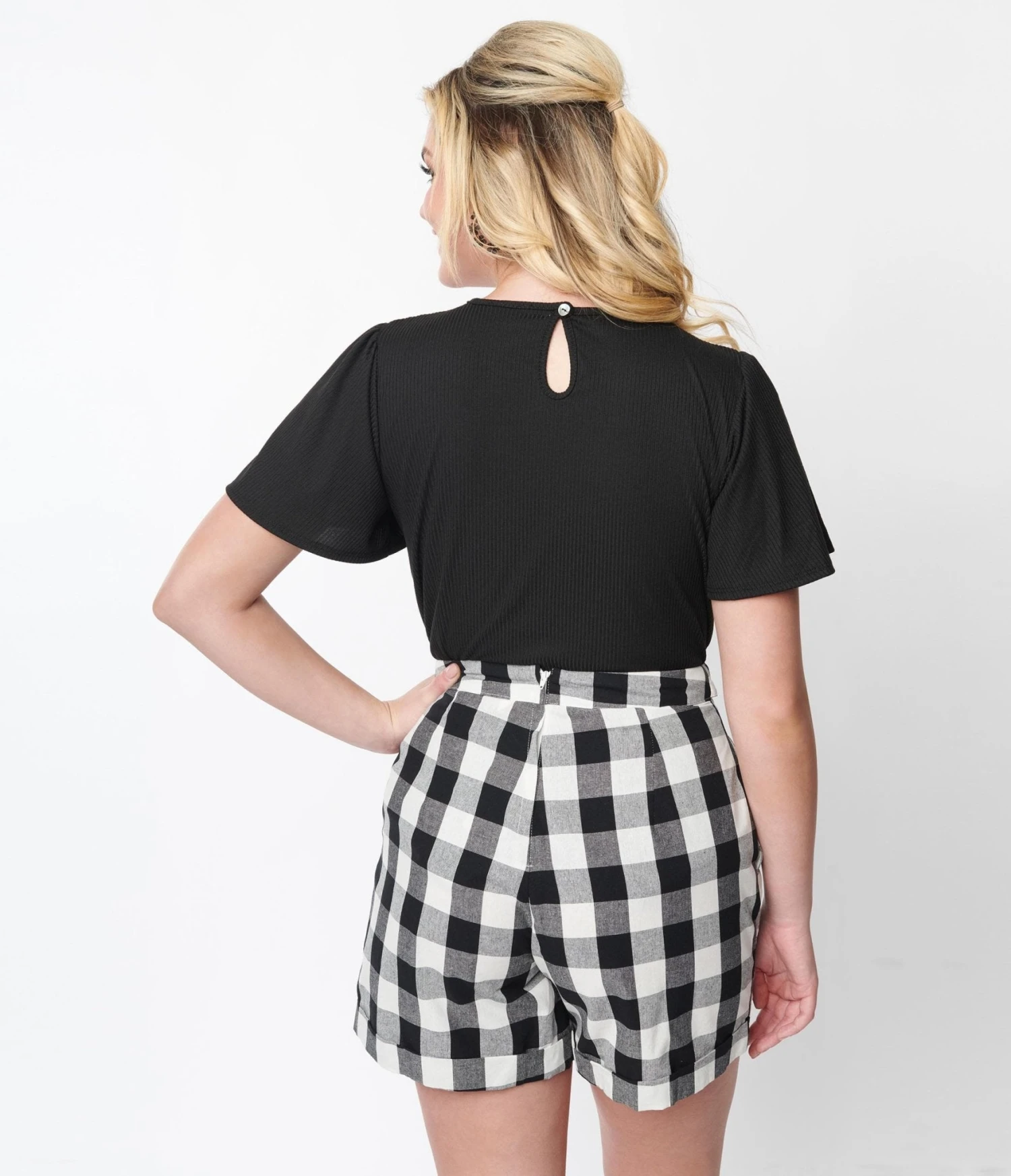 Black & Lace Trim Ribbed Knit Top - Image 3