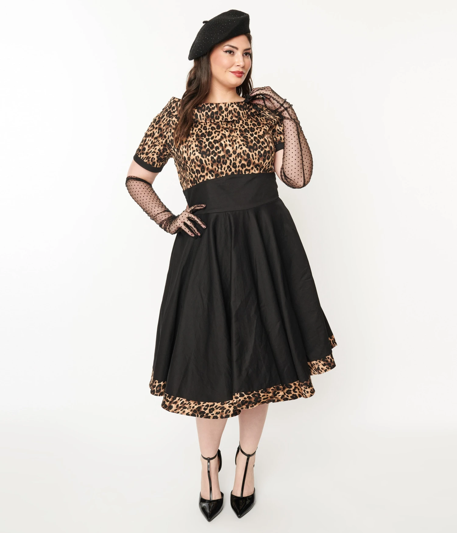 Black & Leopard Print Darlene Swing Dress