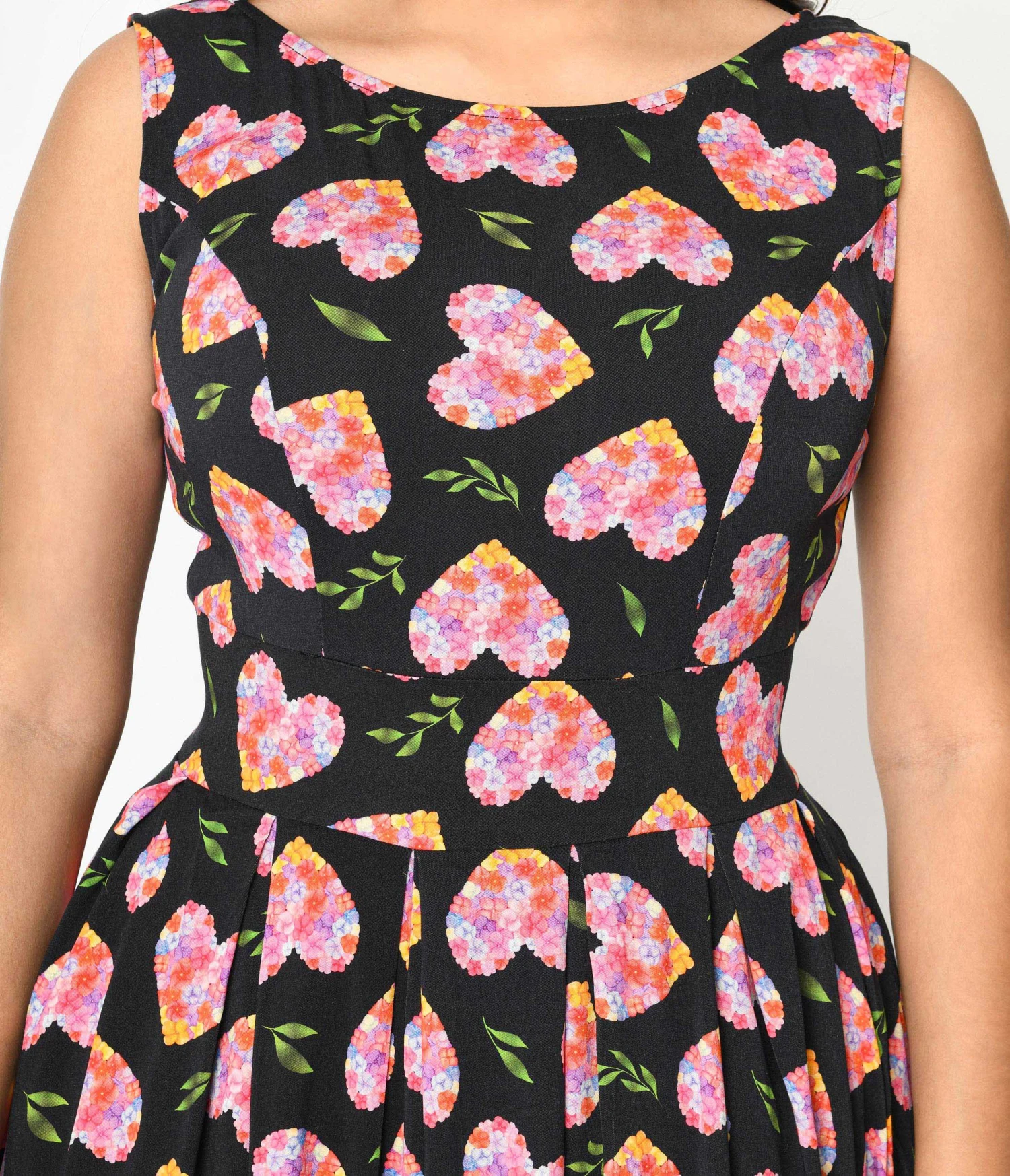 Black & Multicolor Floral Hearts Swing Dress - Image 2