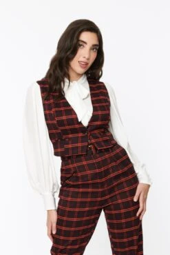 Black & Orange Windowpane Vest