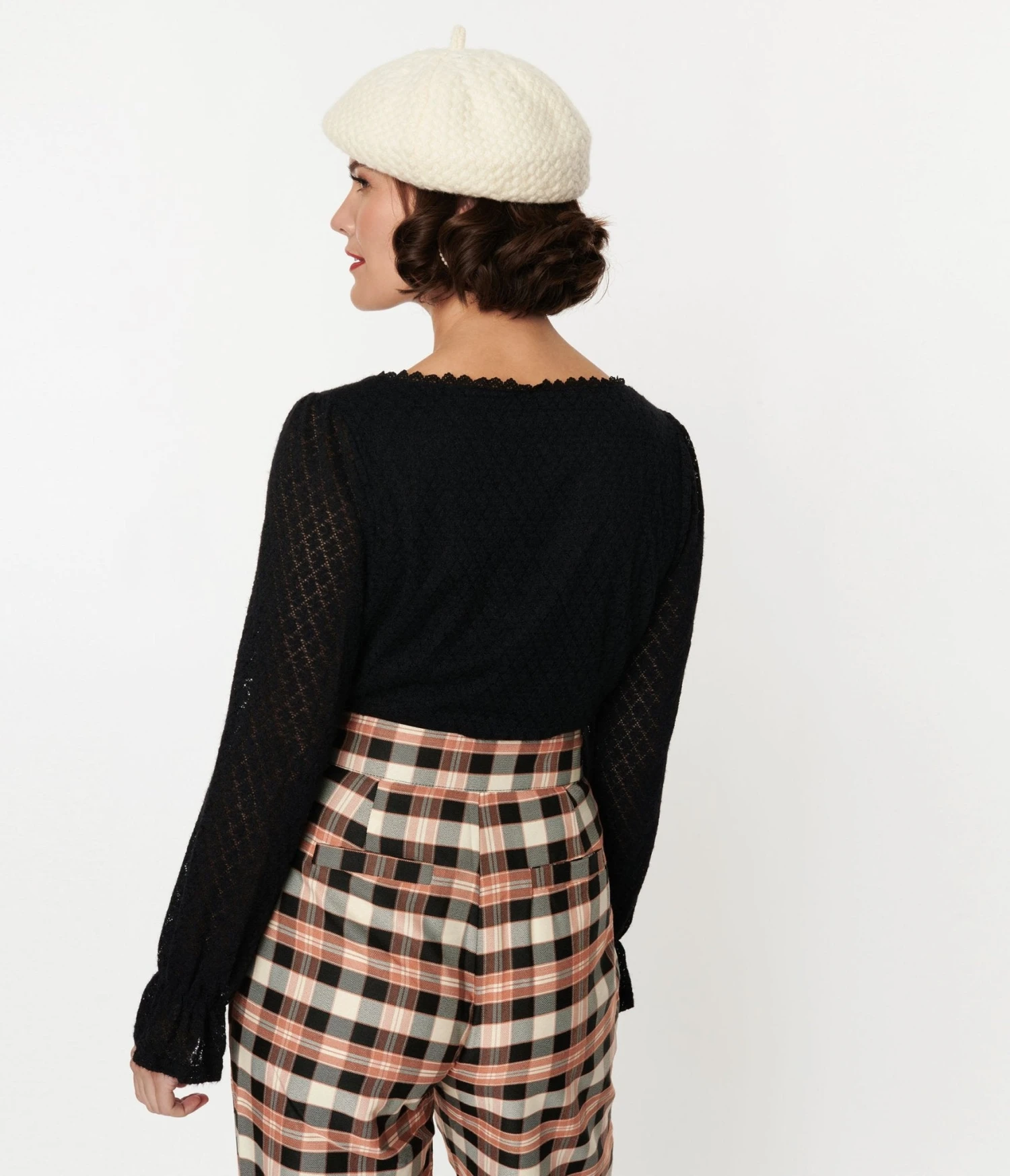 Black Perforated Diamond Knit Cardigan - Image 3