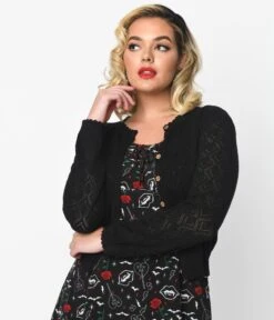 Black Perforated Heart Cardigan