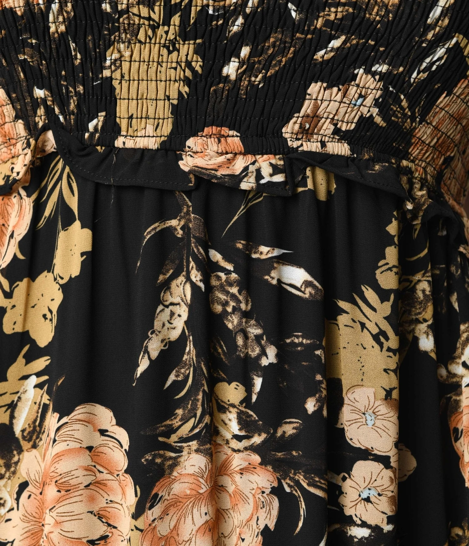 Black & Pink Antique Floral Smocked Puff Sleeve Midi Dress - Image 2