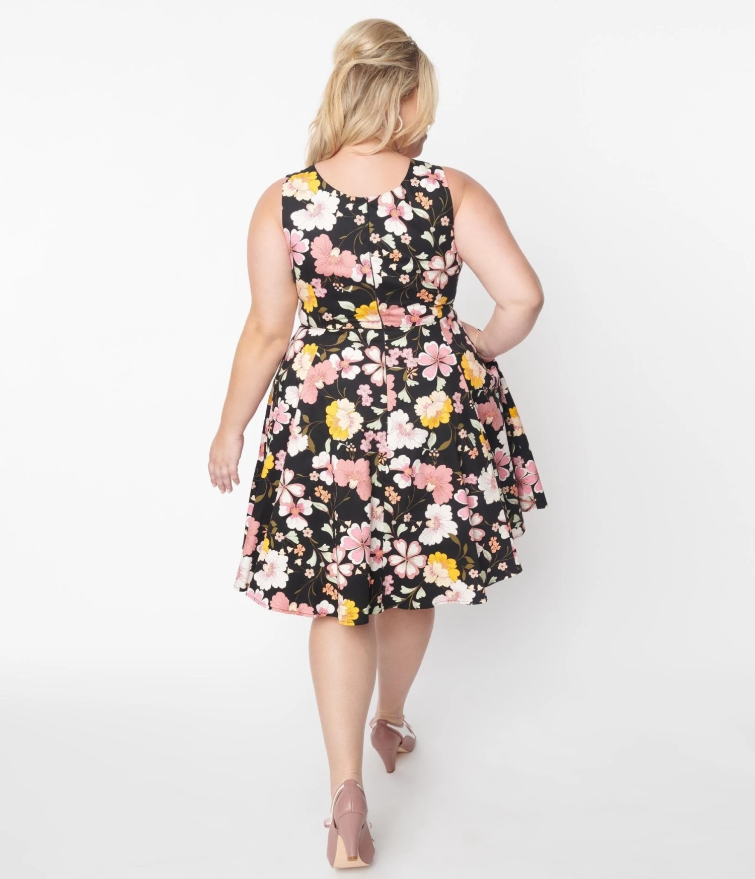 Black & Pink Cherry Blossom Swing Dress - Image 3