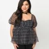 Black Plaid Babydoll Blouse