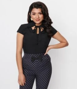 Black Pleated Tie Top
