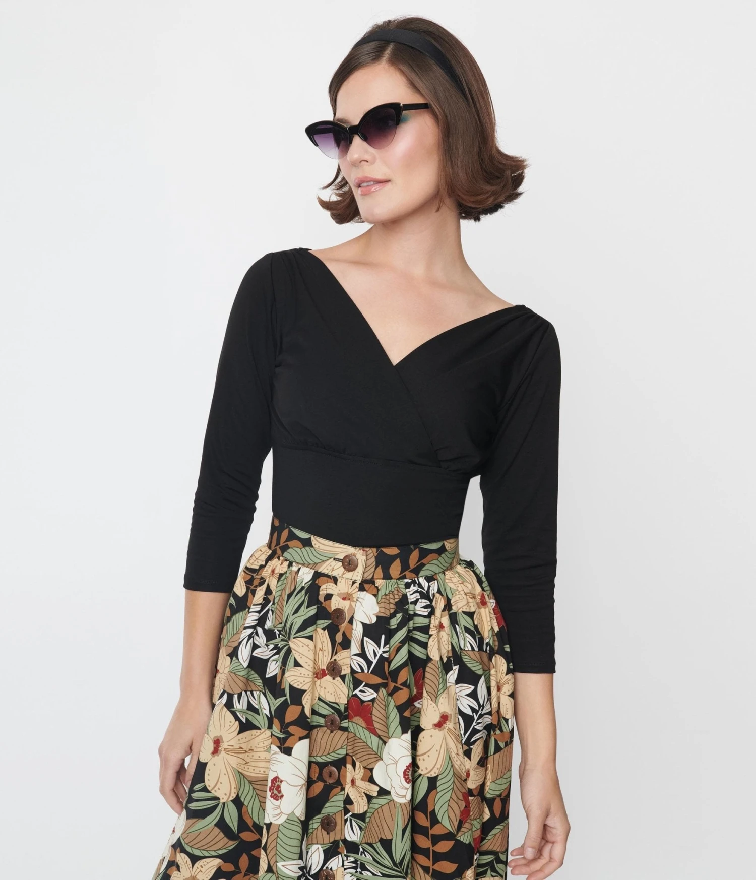 Black Quarter Sleeve Surplice Top