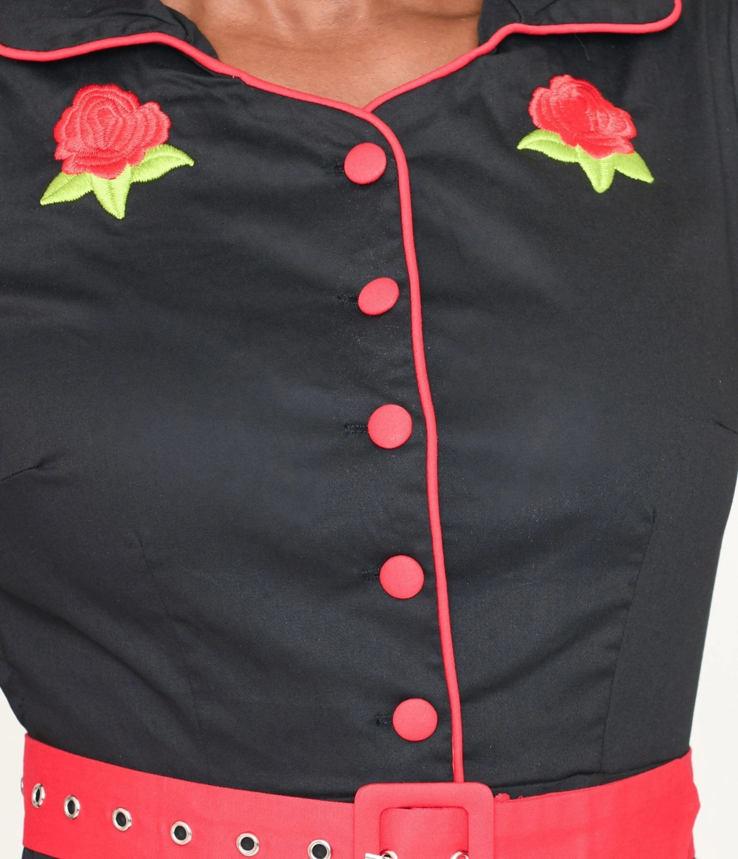 Black & Red Trim Embroidered Sherry Swing Dress - Image 2