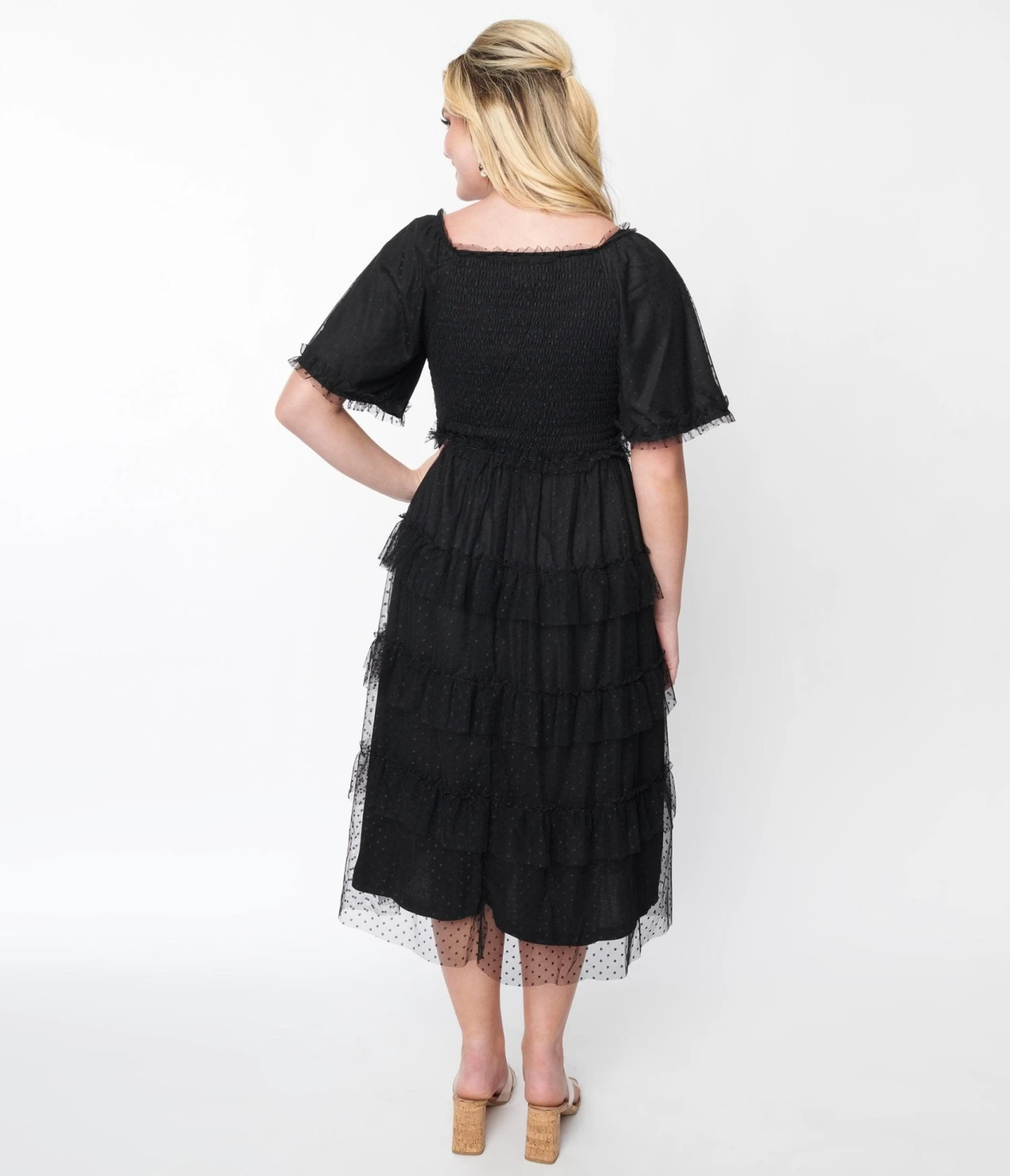 Black Ruffled Tiered Midi Dress - Image 2