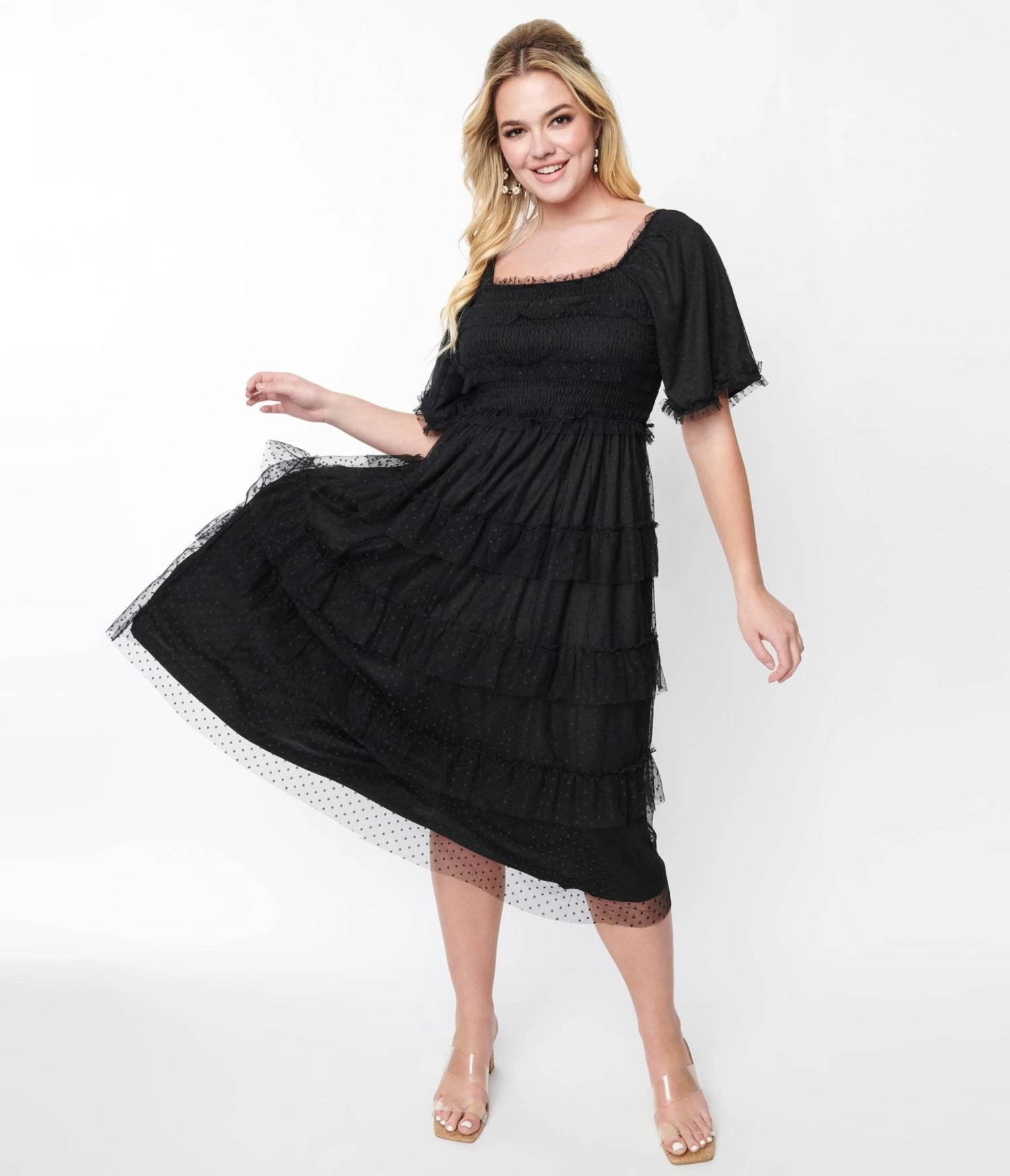 Black Ruffled Tiered Midi Dress - Image 4