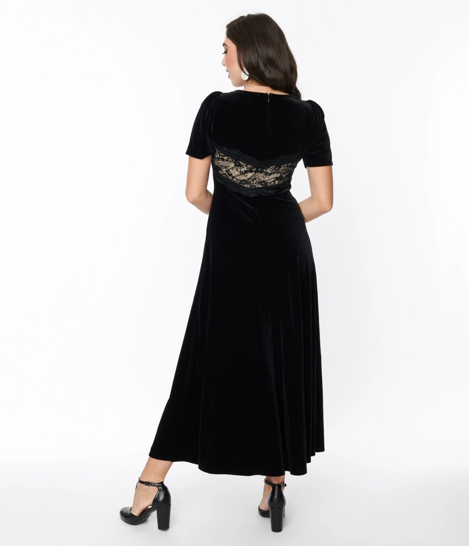 Black Velvet & Cream Lace Maxi Dress - Image 3